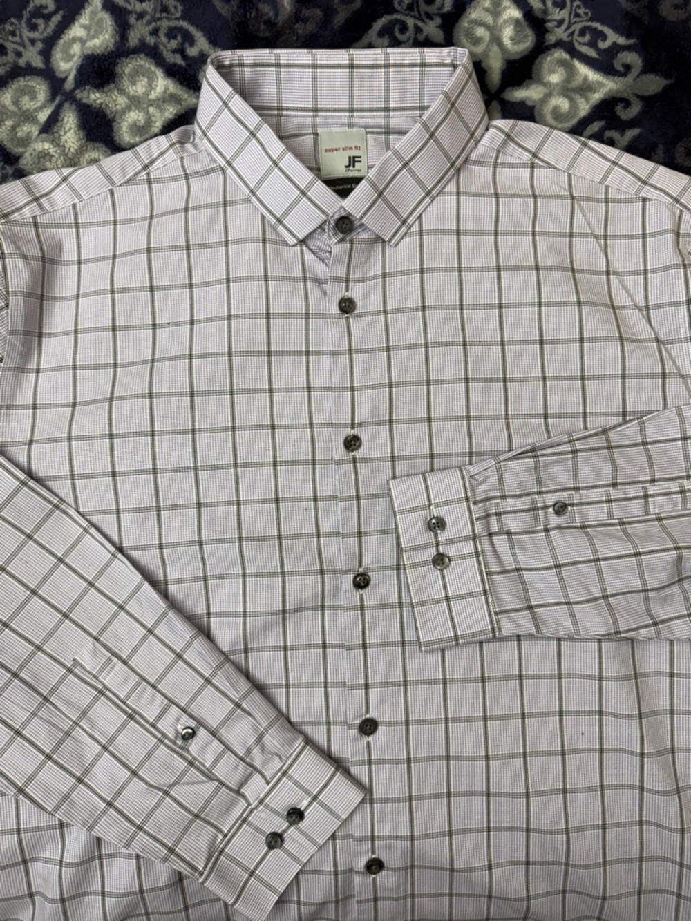 JM Collection Lavender Shirt with GreyWindowpane Check - 17-17.5 (34/35)